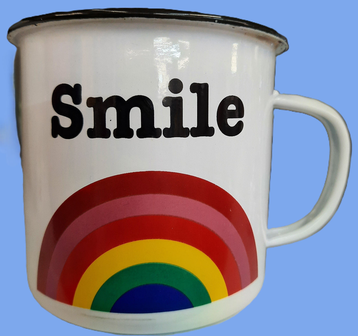 SMILE Rainbow Tin Mug by Urban Gourmet Company (Like new, Metal, 16 fluid ounces)