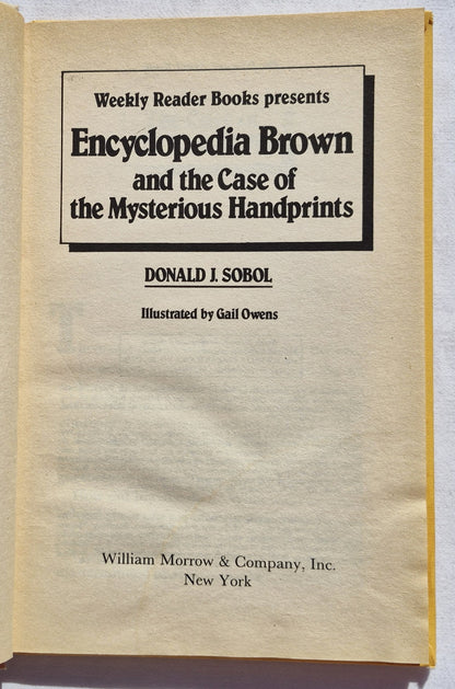 Encyclopedia Brown und der Fall der mysteriösen Handabdrücke von Donald J. Sobol (Gut, 1985, gebunden, 91 Seiten, William Morrow & Co.)