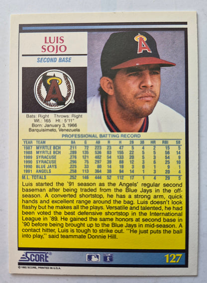 Sojo Luis California Angels Second Base #127 Score '92 Baseball Card