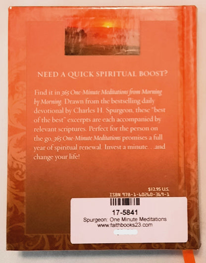 One-Minute Meditations: Morning by Morning by Charles H. Spurgeon (Very good, 2009, HC, Barbour Press)