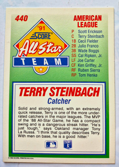 All Star Team Terry Steinbach Catcher #440 '91 Score Baseball Card