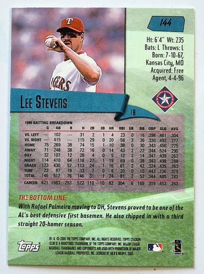 Stevens Lee Texas Rangers 1st Base #144 Topps 2000 Stadium Club Baseball Card