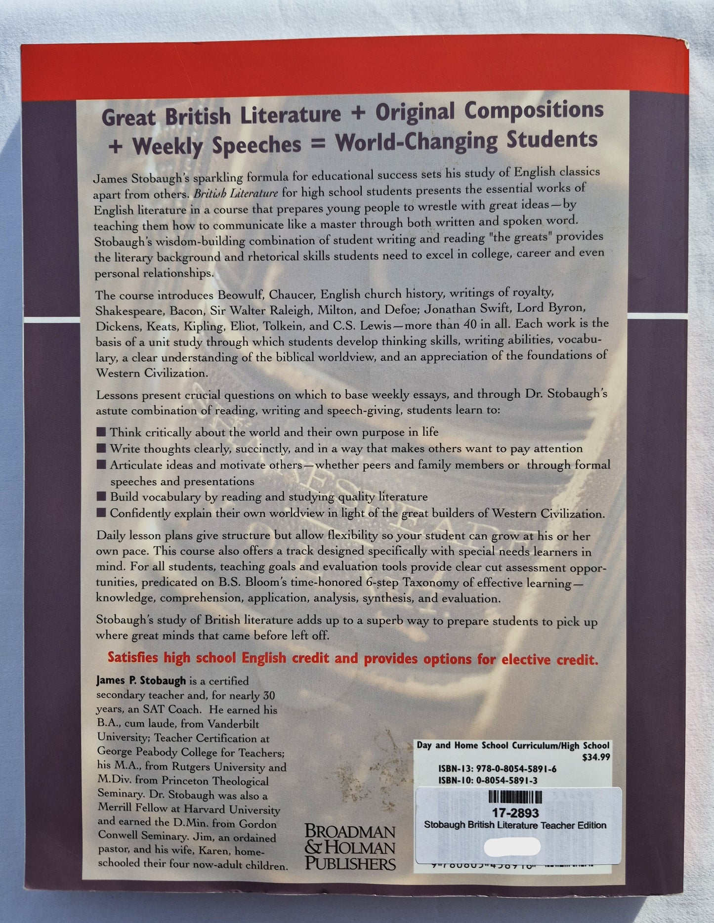 British Literature Teacher Edition with DVD by James Stobaugh (High School, NEW, 2005, Pbk, 360 pages, Broadman & Holman)