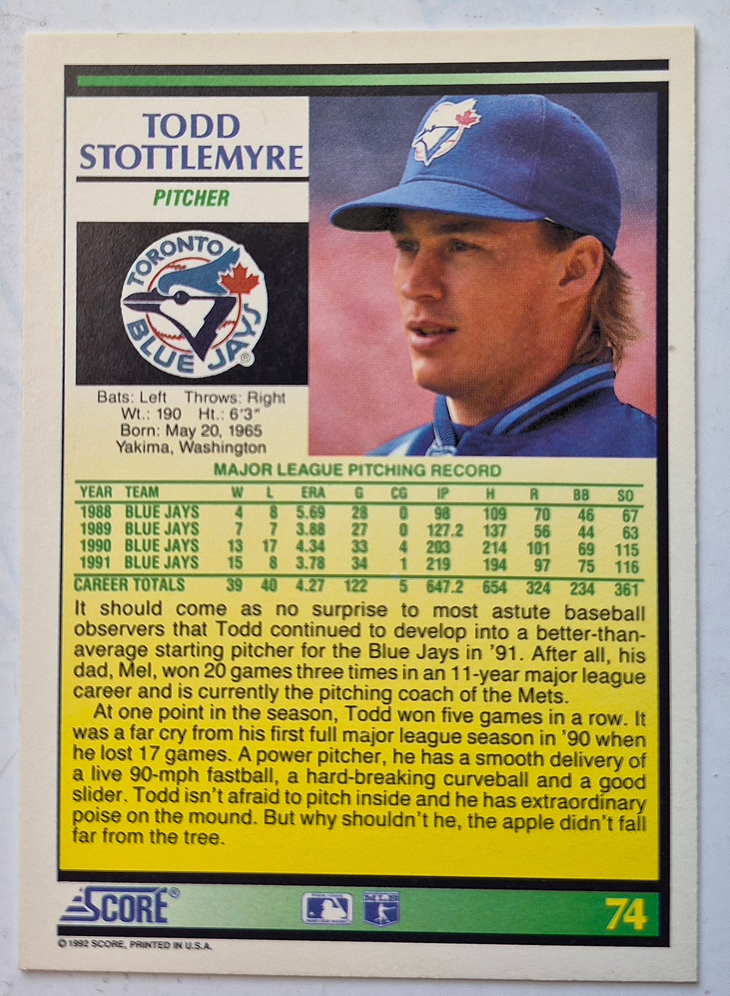 Bewertung '92 Bob Scanlan Pitcher Chicago Cubs #285 Baseballkarte Fast Neuwertig