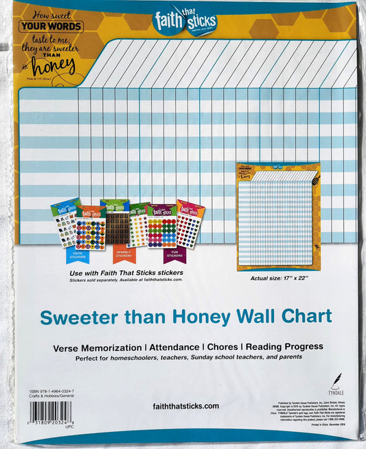 Sweeter Than Honey Achievement Wall Chart (Faith That Sticks, New, 2015, Tyndale)