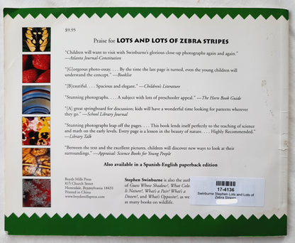 Lots and Lots of Zebra Stripes: Patterns in Nature by Stephen R. Swinburne (Good, 1998, Pbk, 32 pages, Boyds Mills Press)