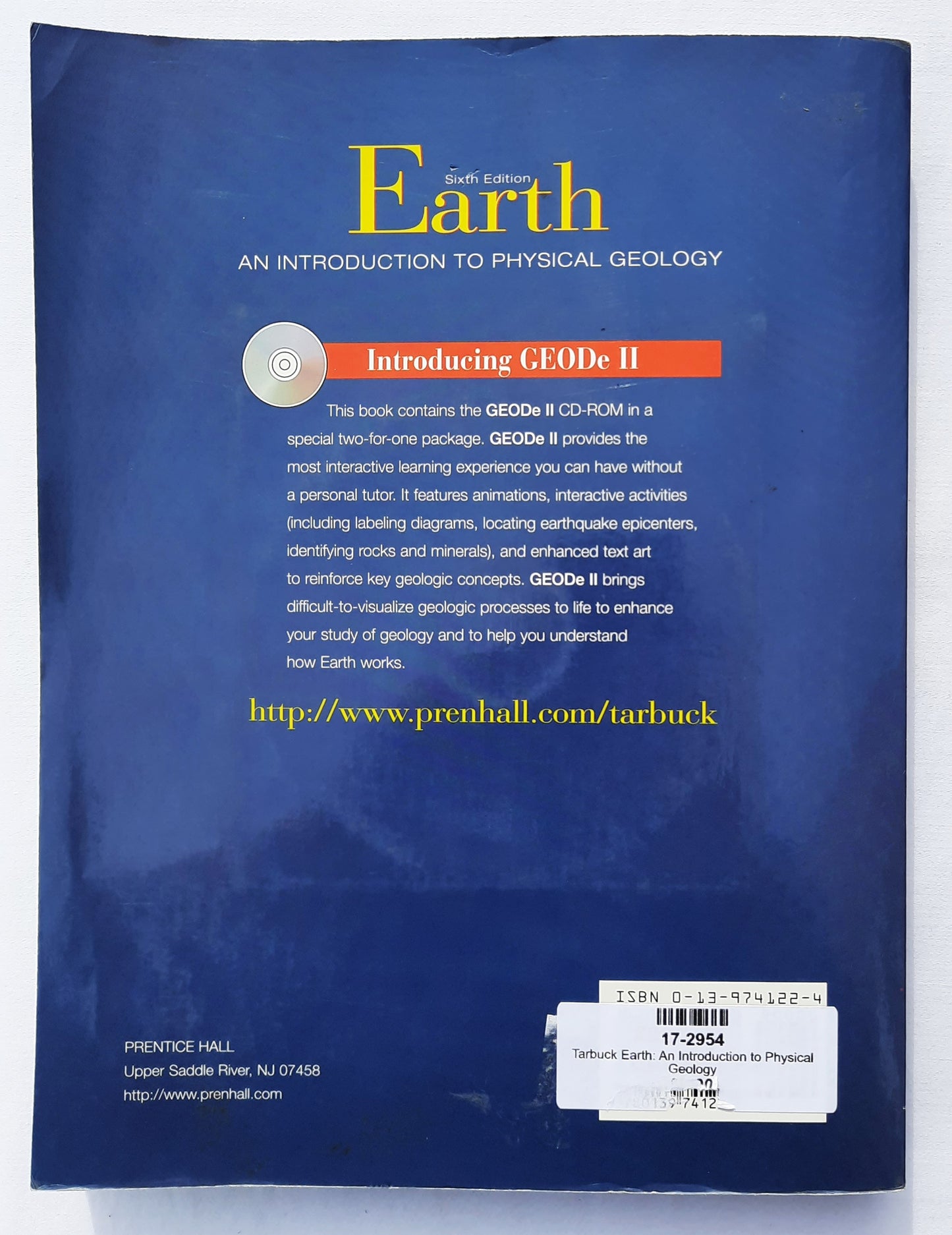 Earth: An Introduction to Physical Geology 6th Ed. by Edward Tarbuck; Frederick Lutgens (Good, 1999, Pbk, 638 pages, Prentice Hall)