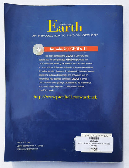 Earth: An Introduction to Physical Geology 6th Ed. by Edward Tarbuck; Frederick Lutgens (Good, 1999, Pbk, 638 pages, Prentice Hall)