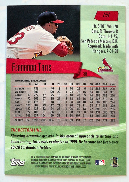 Tatis Fernando St. Louis Cardinals 3rd Base #151 Topps 2000 Stadium Club Baseball Card