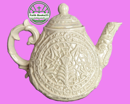 Teekanne mit Deckel Keramik Geprägt Irisierend Elfenbein (Sehr gut, Made in China)