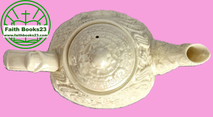 Teekanne mit Deckel Keramik Geprägt Irisierend Elfenbein (Sehr gut, Made in China)