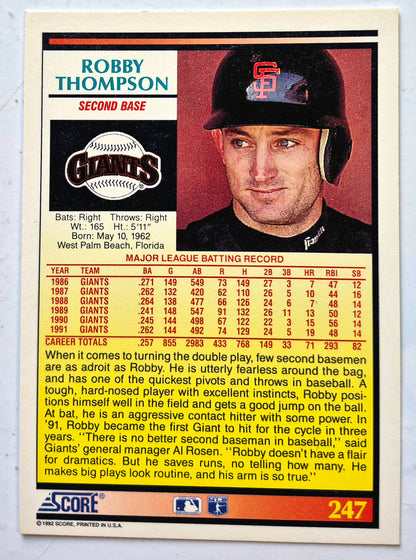 Thompson Robby San Francisco Giants Segunda Base #247 Tarjeta de Béisbol Score '92