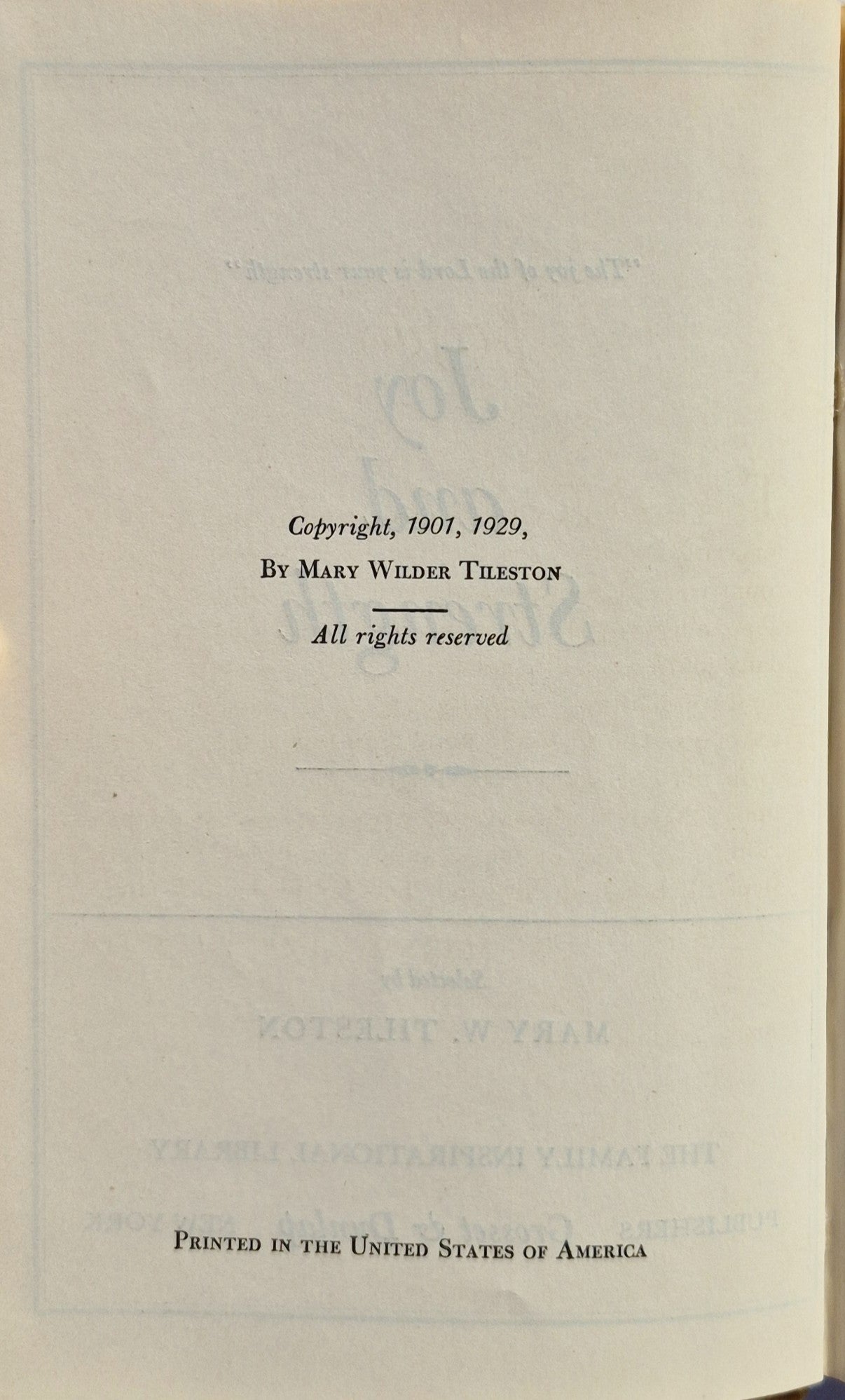 Joy and Strength by Mary Wilder Tileston (Sehr gut, 1929, geb., 373 Seiten, Grosset & Dunlap)