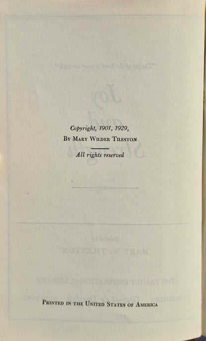 Joy and Strength by Mary Wilder Tileston (Sehr gut, 1929, geb., 373 Seiten, Grosset & Dunlap)