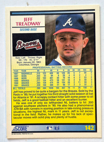 Treadway Jeff Atlanta Braves Second Base #142 Score '92 Baseball Card