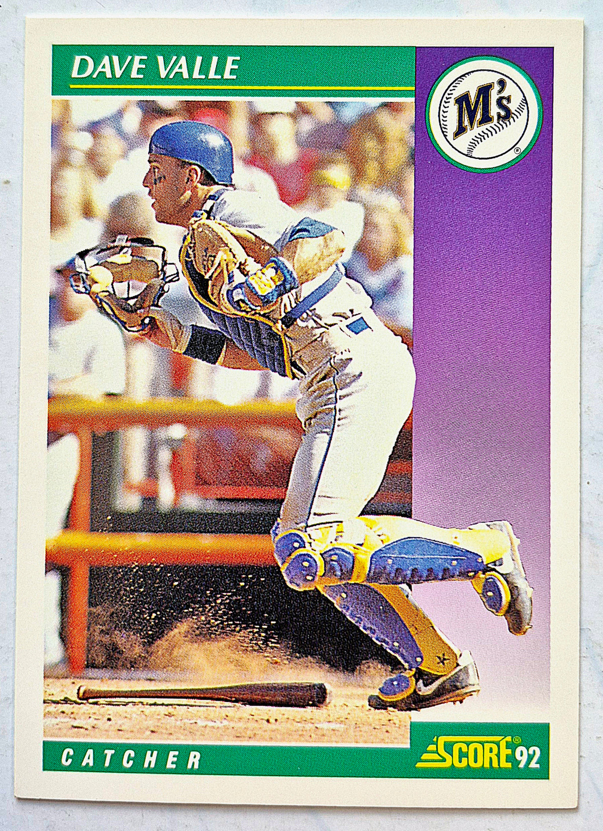 Valle Dave Seattle Mariners Catcher #343 Tarjeta de Béisbol '92 Score