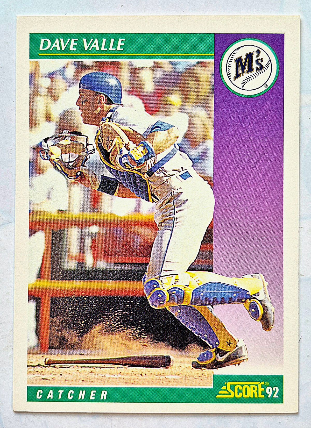 Valle Dave Seattle Mariners Catcher #343 Tarjeta de Béisbol '92 Score