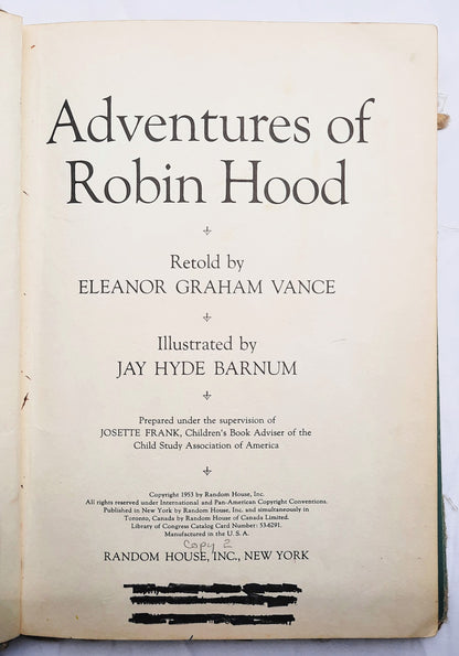 Adventures of Robin Hood by Eleanor Graham Vance; Jay Hyde Barnum; Howard Pyle (Acceptable, 1953, HC, Random House)