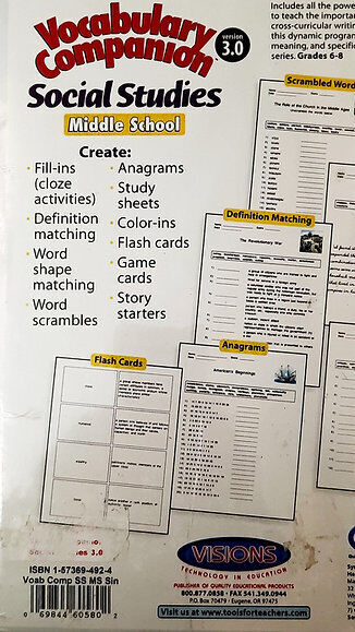 Vocabulary Companion Social Studies Middle School Version 3.0 Visions Technology in Education NEW, 2016