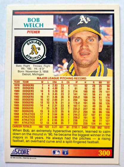 Welch Bob Oakland Athletics Pitcher #300 Score '92 Baseball Card