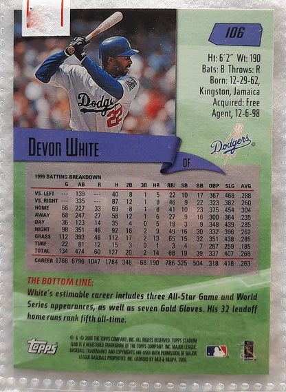 2000 Stadium Club Devon White Los Angeles Dodgers #106 Baseball Card TOPPS