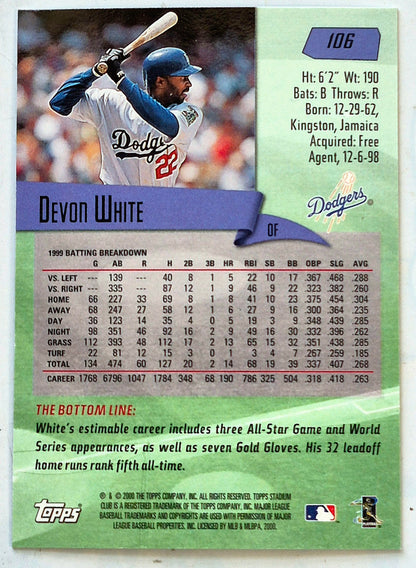 2000 Stadium Club Devon White Los Angeles Dodgers #106 Baseballkarte TOPPS