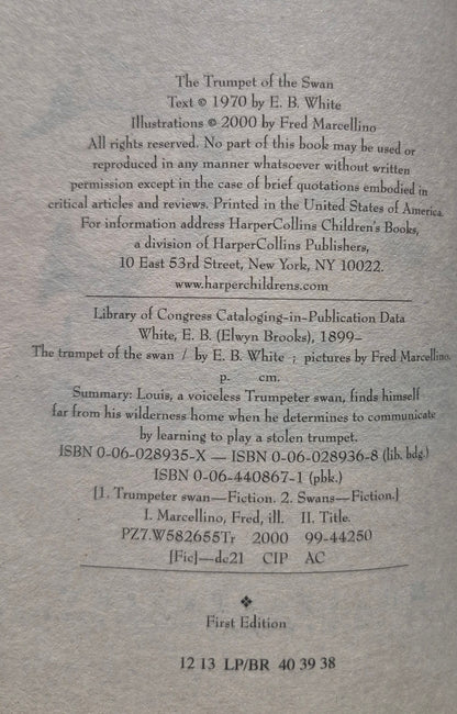 The Trumpet of the Swan by E. B. White (Like new, 2000, Pbk, 252 pages, HarperTrophy)