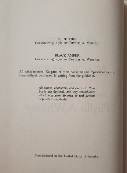 Blue Fire / Black Amber by Phyllis A. Whitney (Very Good, 1964, HC, 470 pages, Hawthorne Books)