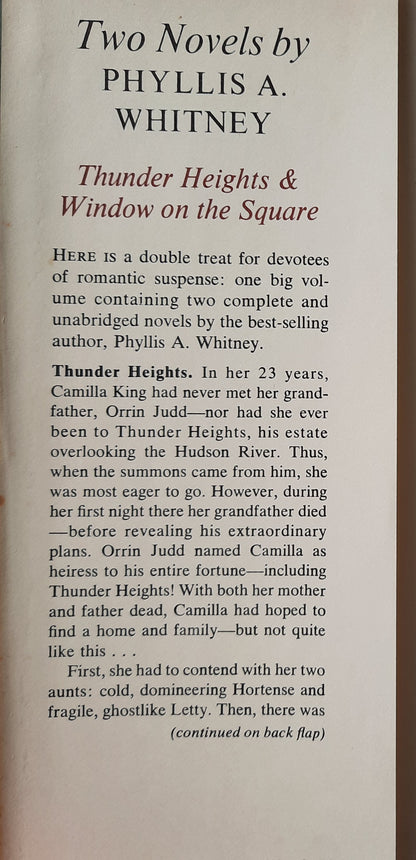 Thunder Heights / Window on the Square by Phyllis A. Whitney (Very good, 1960, HC, 505 pages, Meredith Press)