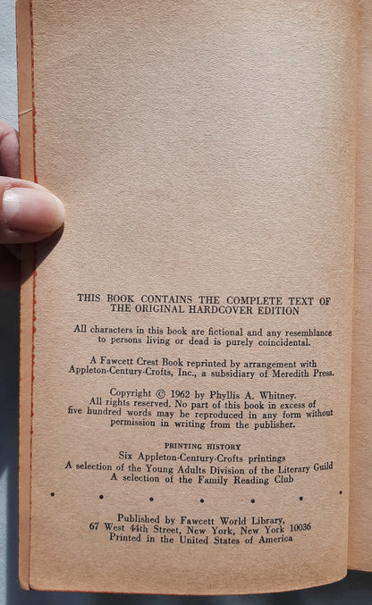 Window on the Square by Phyllis A. Whitney (Very good, 1962, Pbk, 252 pages, Fawcett Crest)