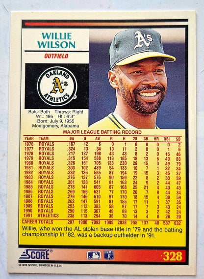 Wilson Willie Oakland Athletics Outfield #328 Score '92 Baseball Card