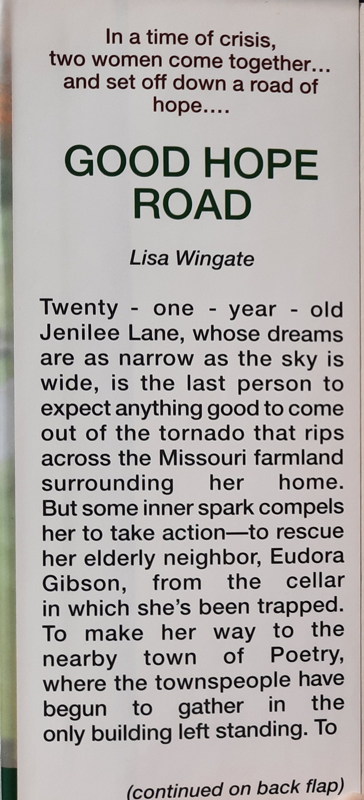 Good Hope Road by Lisa Wingate (Tending Roses #2, Very good, 2003, HC, 545 pages, Doubleday Large print)