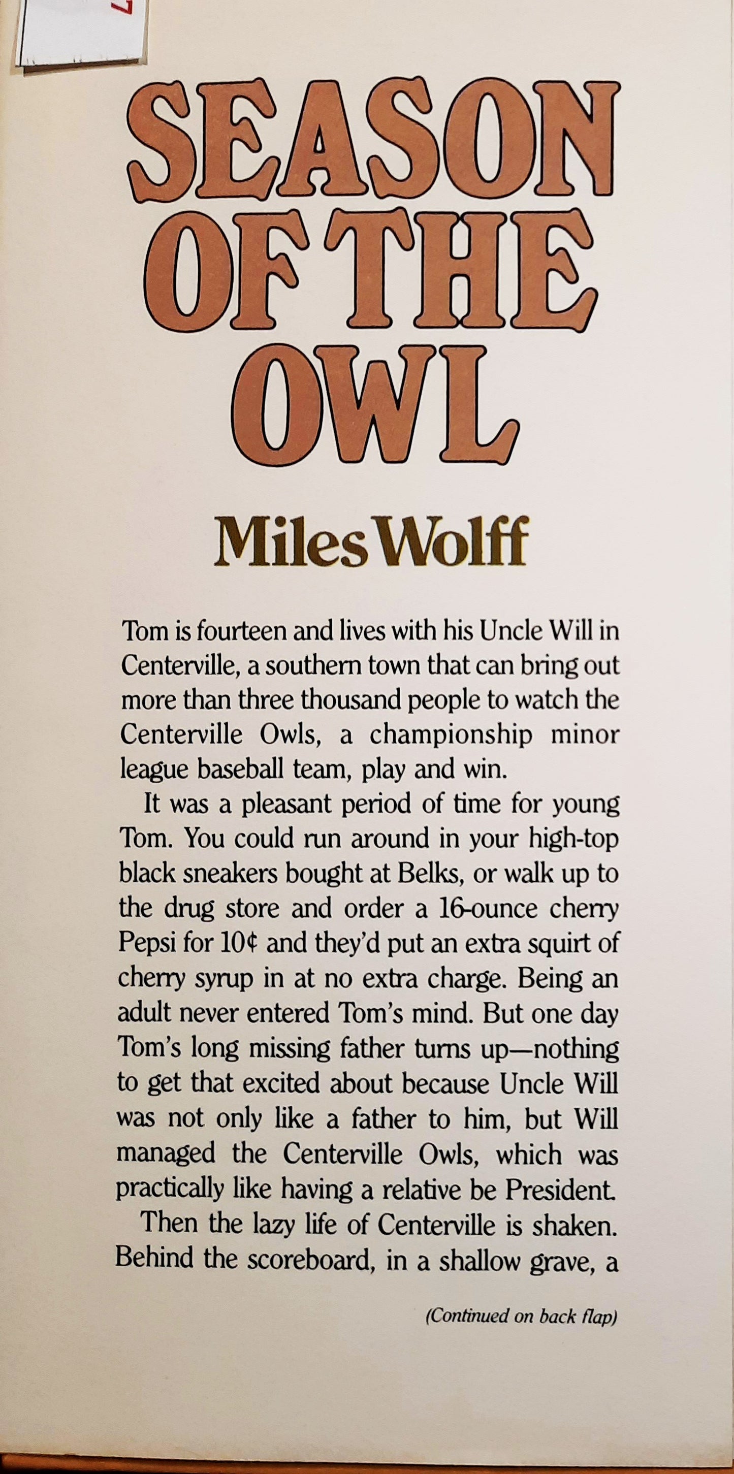 Season of the Owl von Miles Wolff Jr. (Gut, 1980, HC, 181 Seiten, Stein and Day)