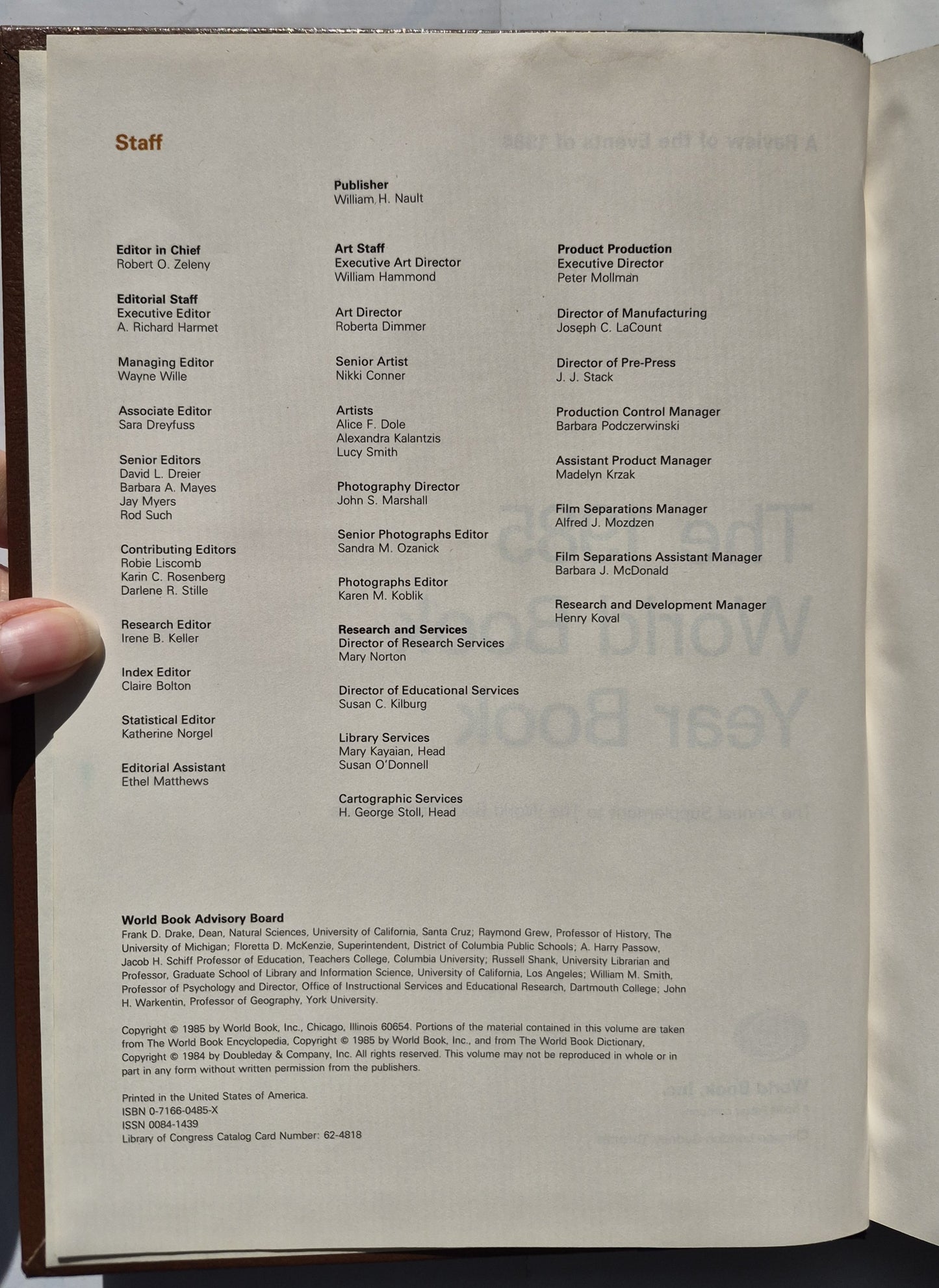 Der Herausgeber des World Book Year Book von 1985 William H. Nault (Sehr Gut, 1985, gebunden, 608 Seiten, World Book-Childcraft)
