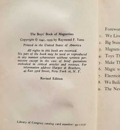 The Boys' Book of Magnetism by Raymond F. Yates (Good, 1959, HC, 161 pgs, Harper & Brothers)