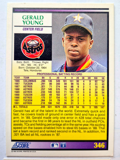 Young Gerald Houston Astros Center Field #346 Score '92 Baseball Card