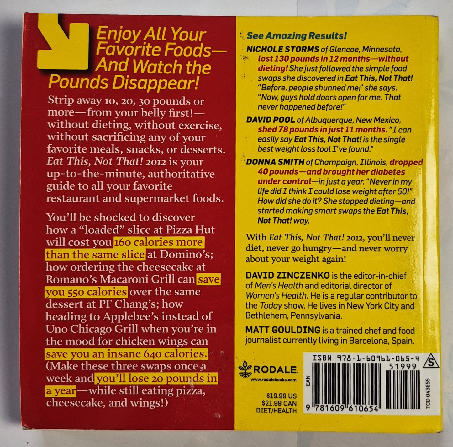 Eat This Not That! 2012 by David Zinczenko; Matt Goulding (Good, 2011, Pbk, 326 pages, Rodale)