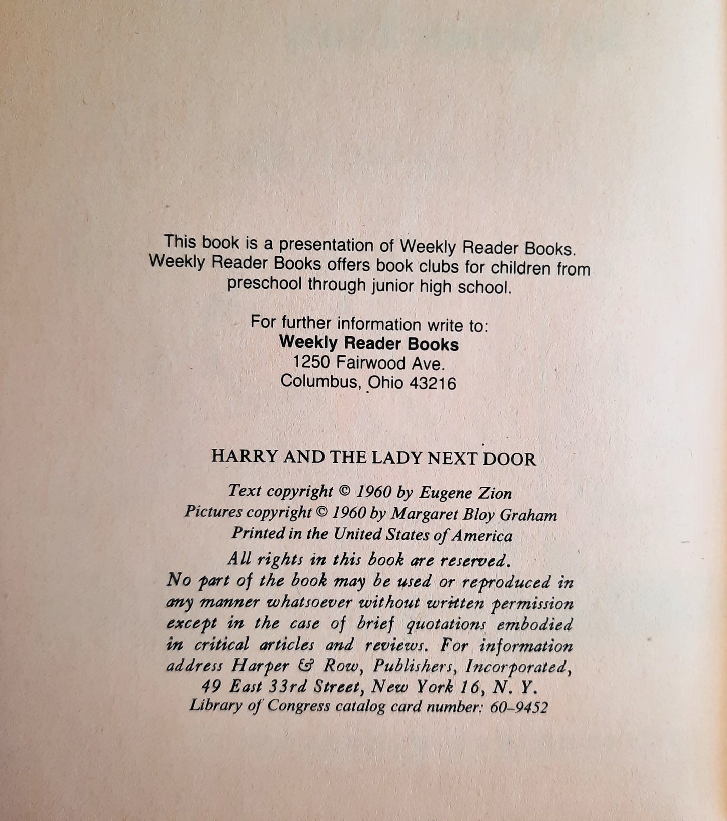 Harry and the Lady Next Door by Gene Zion (Good, 1960, HC, 61 pages, Weekly Reader Books)